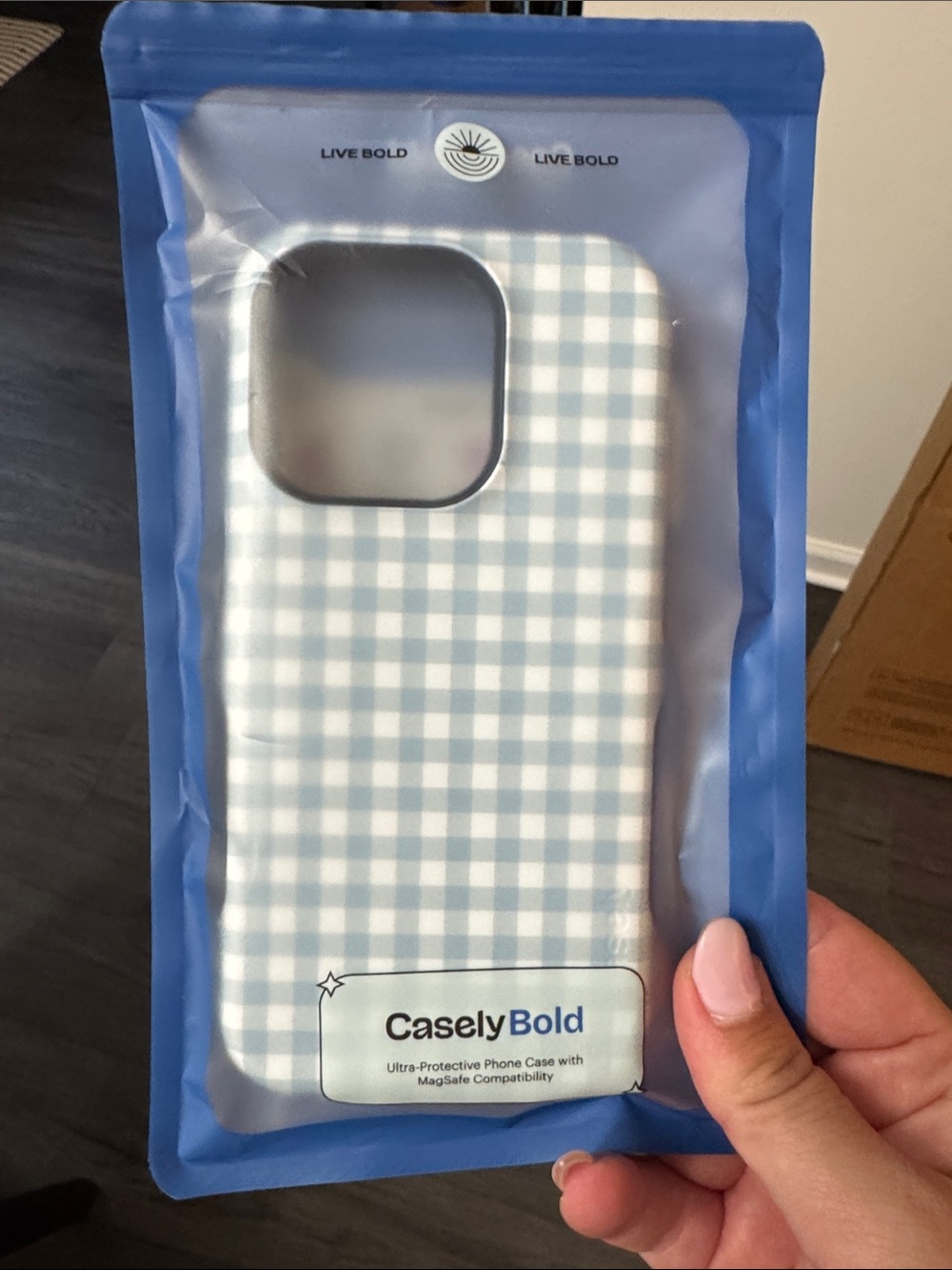 CaselyBold Blue Gingham Phone Case - Compatible with MagSafe